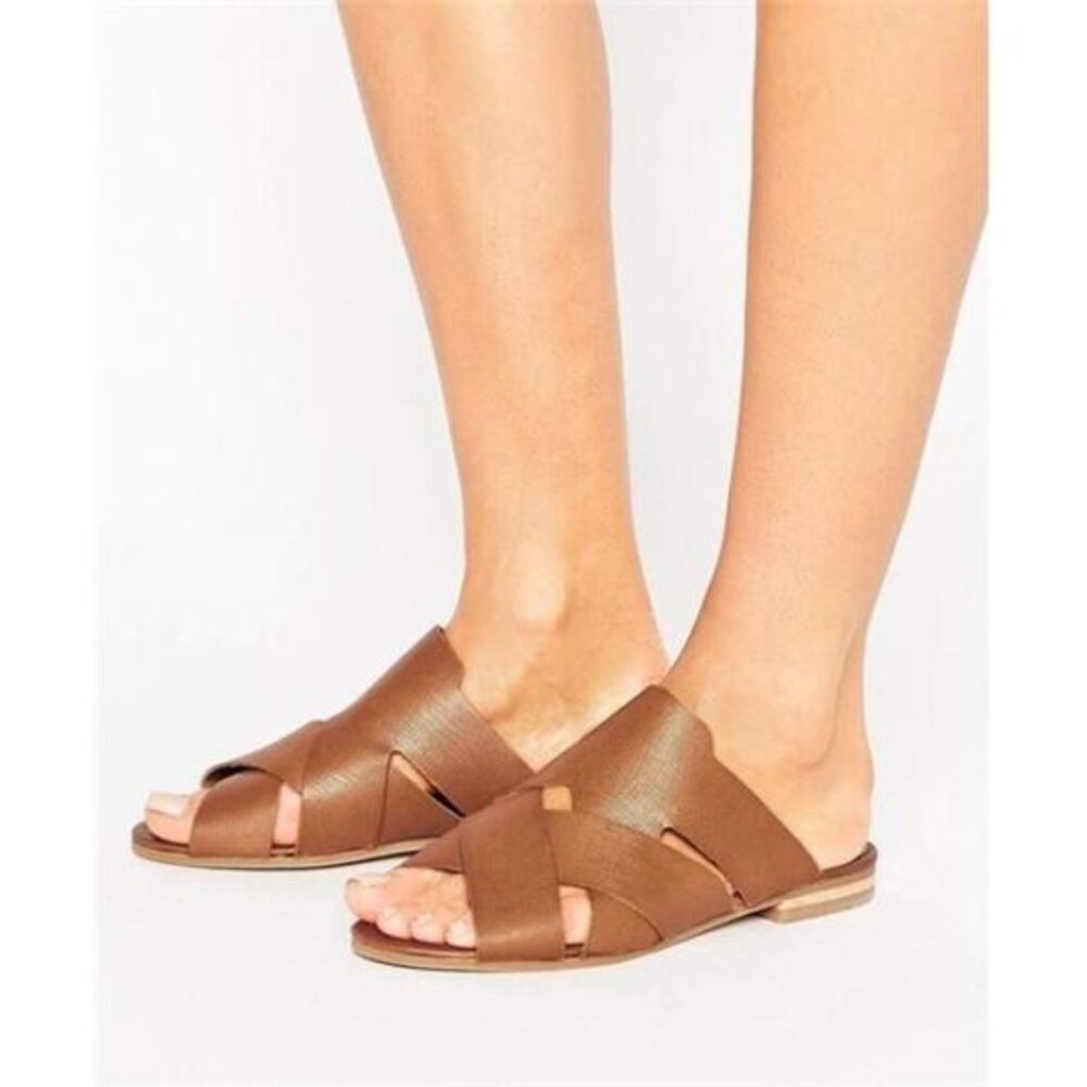 NEW H by Hudson Hudson London Lonatu Cross Strap Leather Slide Sandals Women's 8